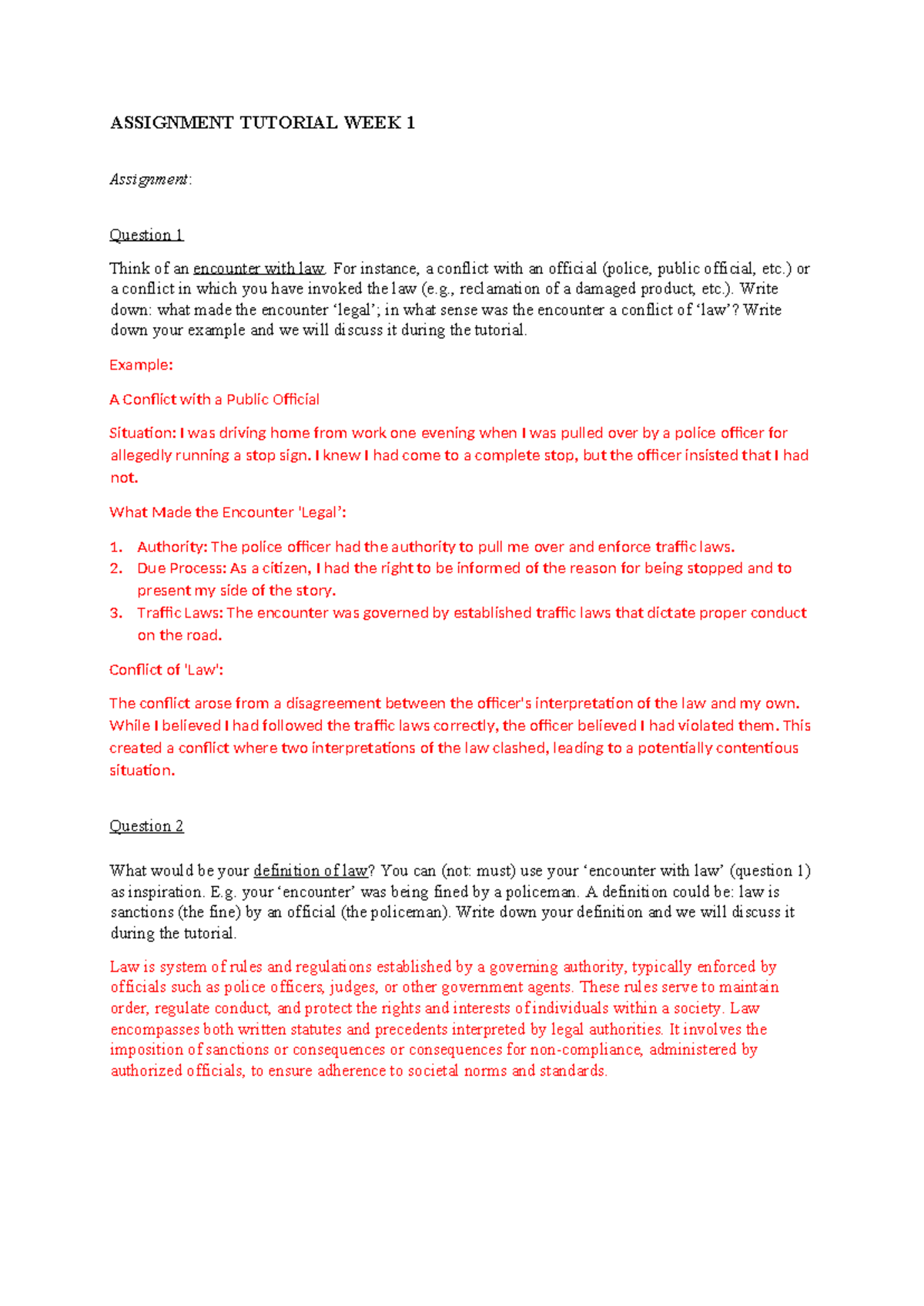 WEEK 1 Assignment Tutorial: Encounters with Law and Legal Concepts ...