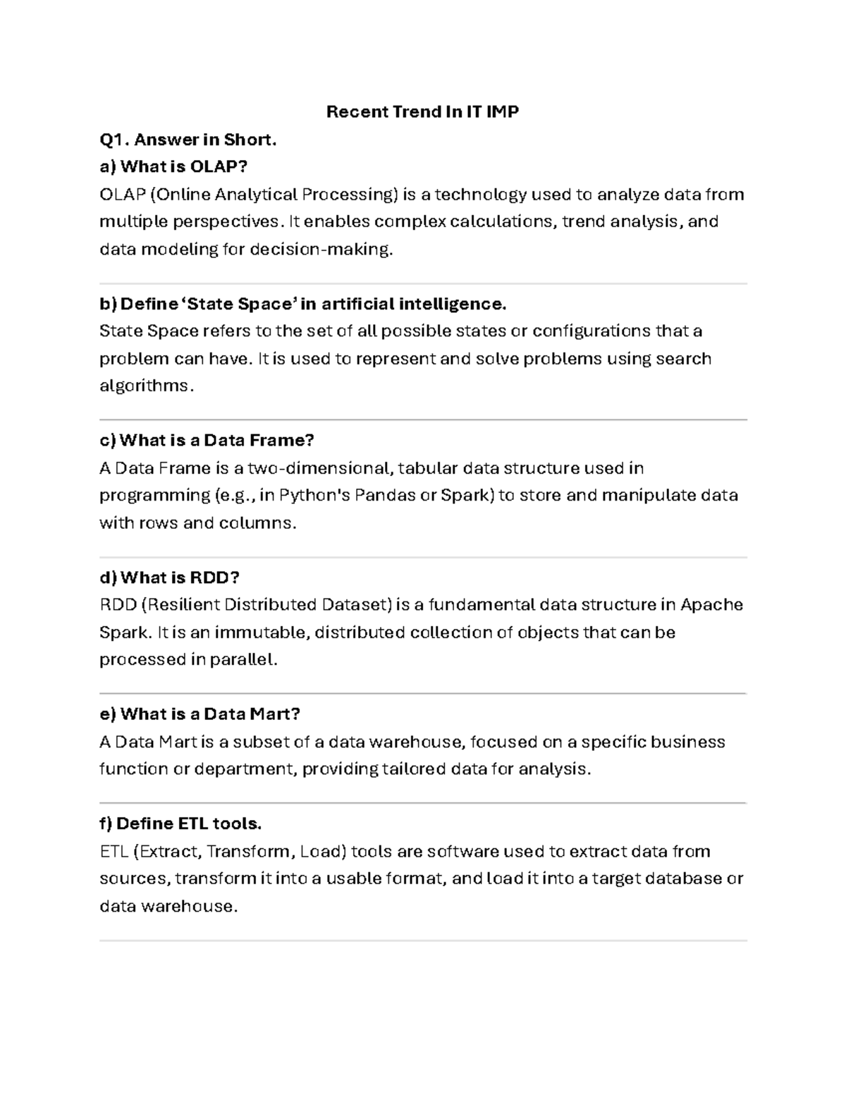 Recent Trends in IT: Important Concepts and Definitions Q1-Q2 - Studocu