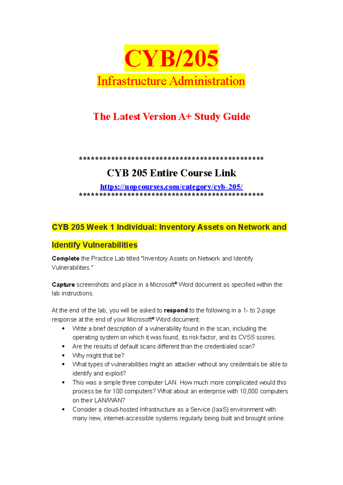 CYB 205 Study Guide: Infrastructure Administration & Vulnerability ...