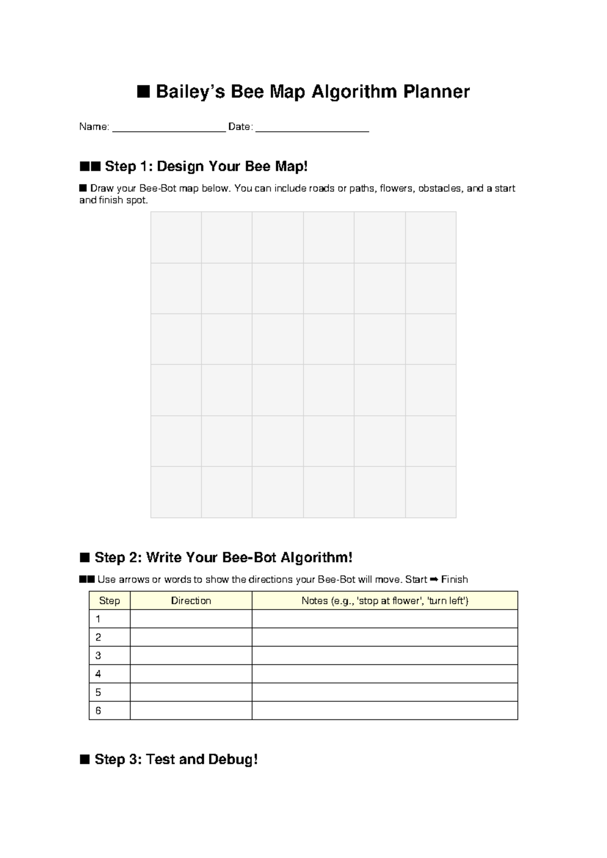 Bailey's Bee Map Algorithm Planner: Design & Test Guide - Studocu