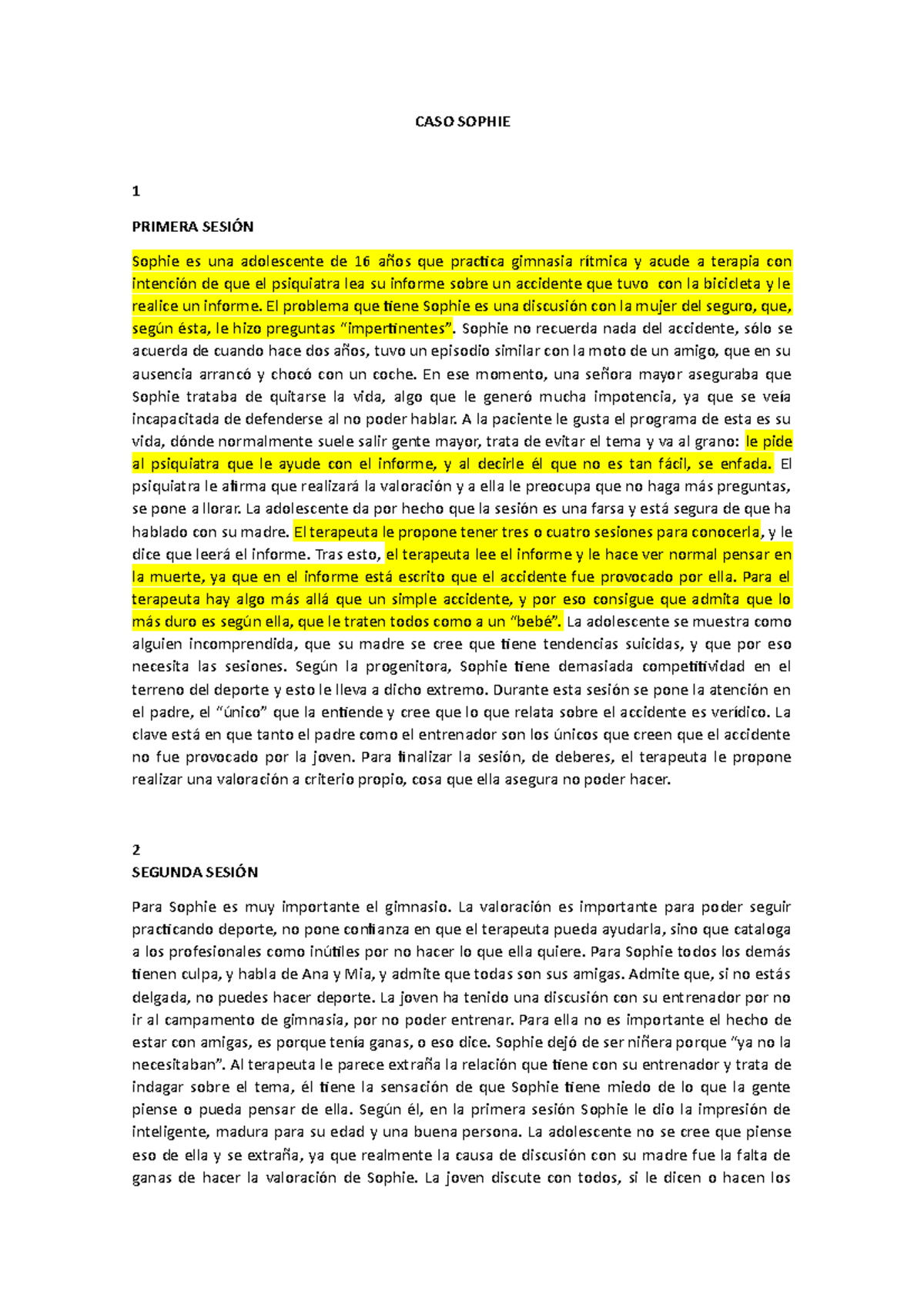 CASO SOPHIE: Sesiones de Terapia y Autodescubrimiento - Document Preview