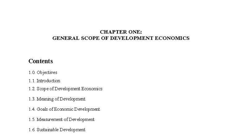 CHAPTER ONE: GENERAL SCOPE OF DEVELOPMENT ECONOMICS (ECO 101) - Studocu