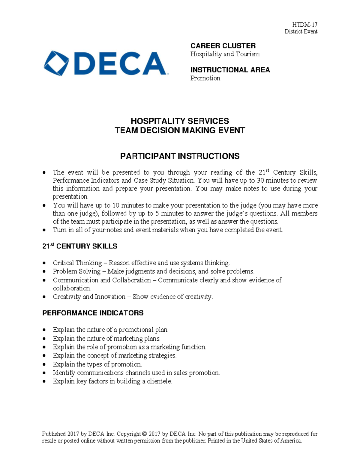 District Event DECA Case Study: Marketing Plan for CASCADE INN - Studocu