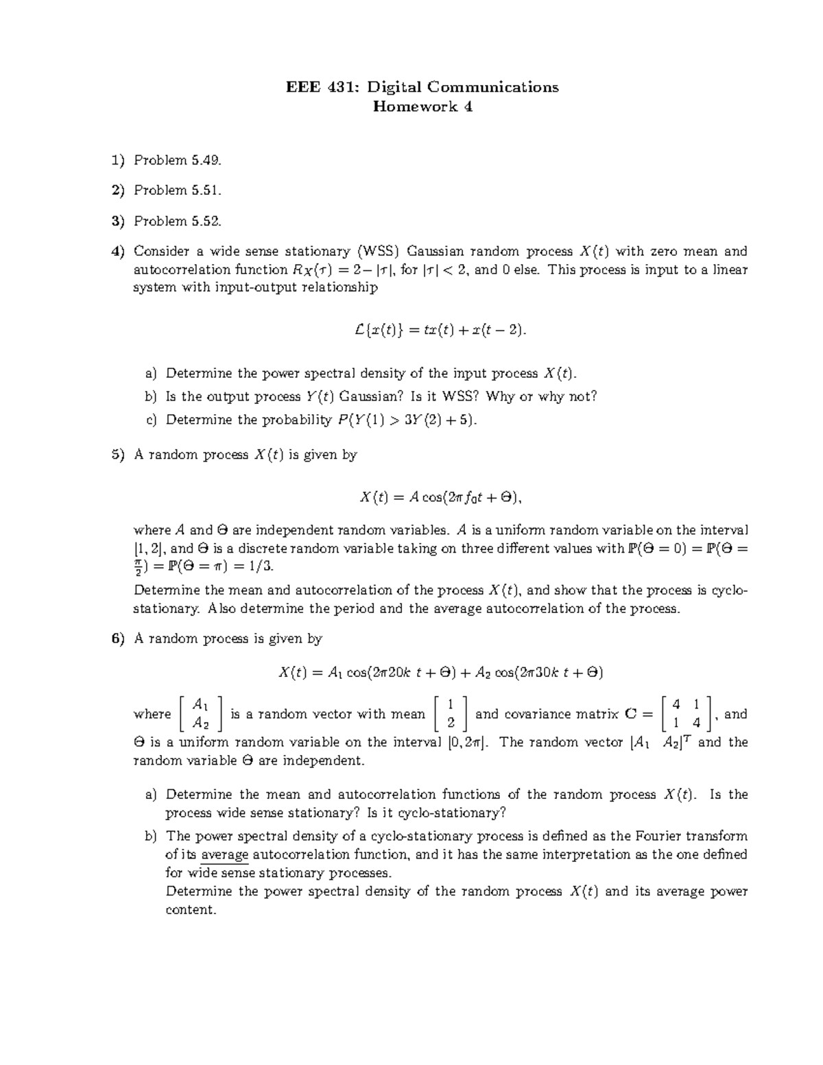 HW4 - HW4 - EEE 431: Digital Communications Homework 4 Problem 5 ...