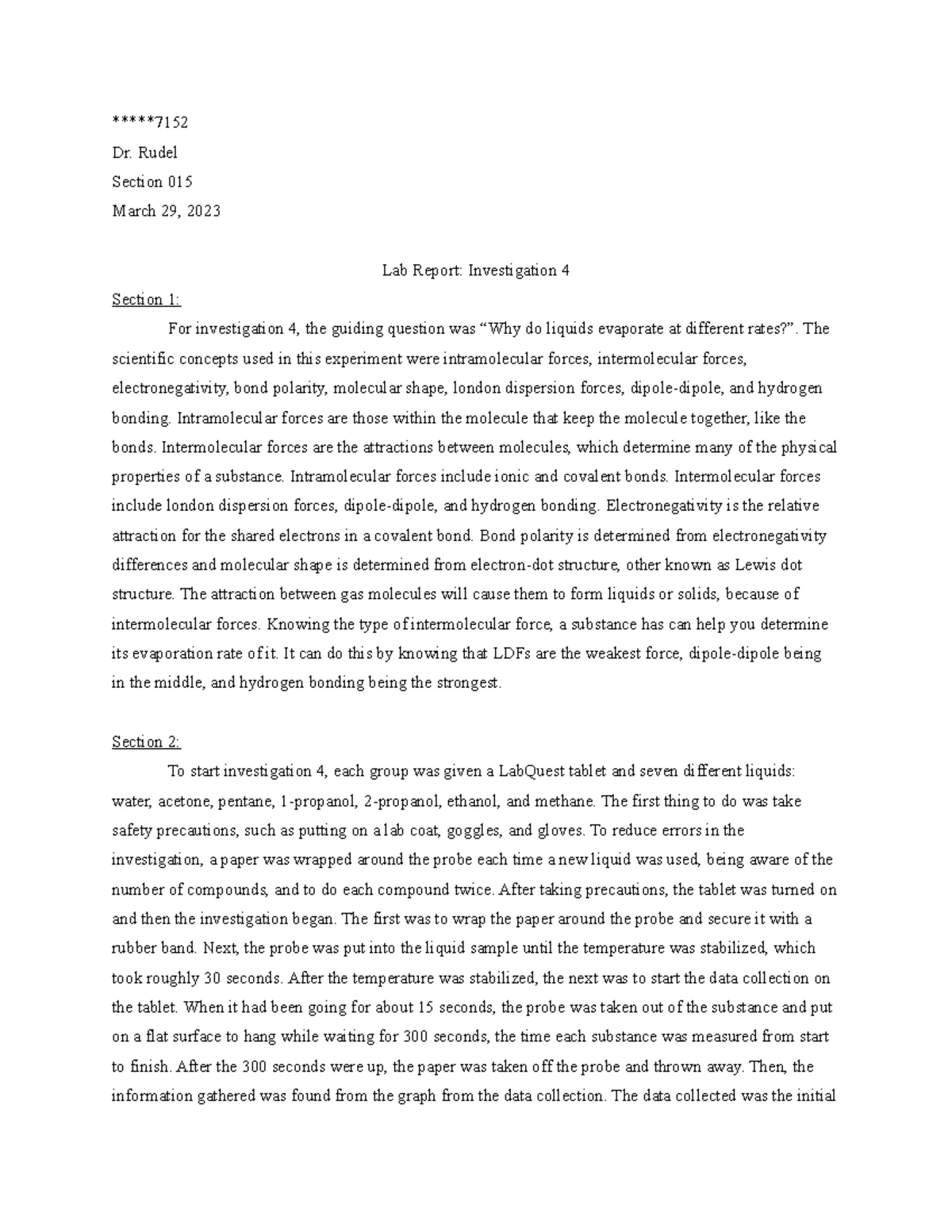 Chemistry Lab Report Two - Matthew Dowell Chemistry 1151 24 October ...