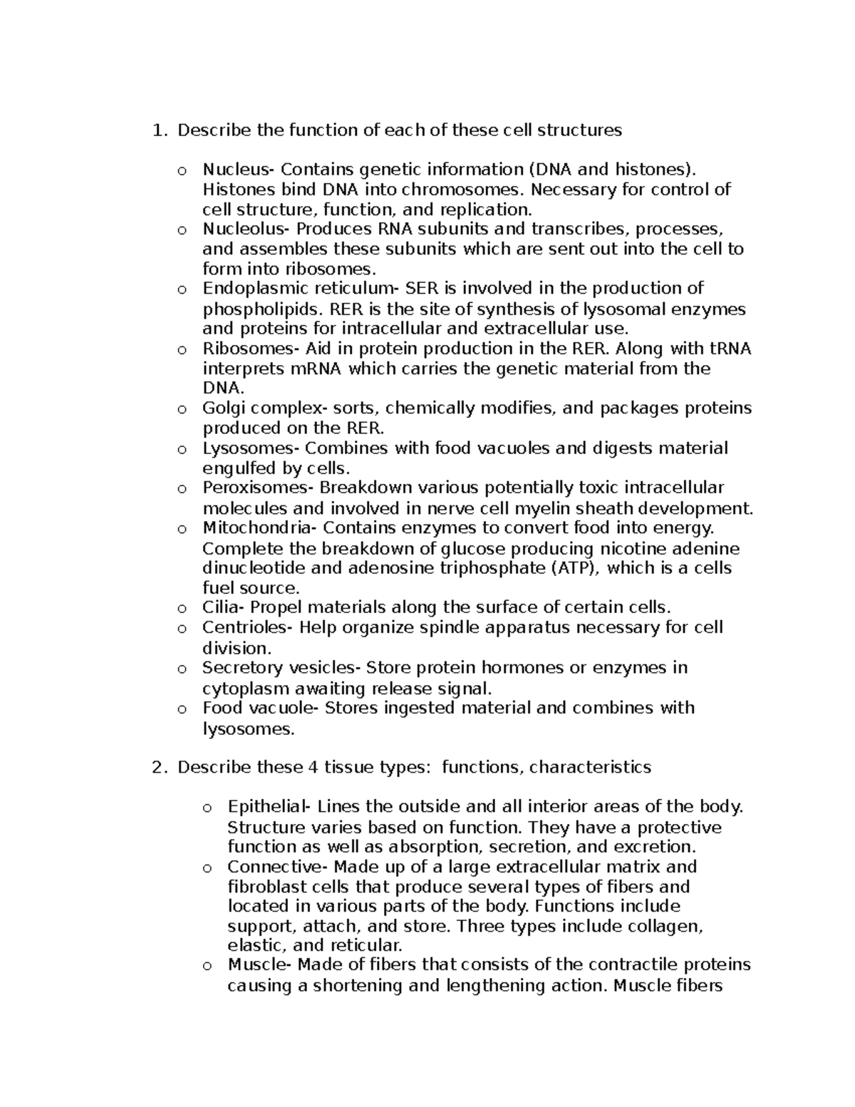 BIO101 Week 1 Assignment: Cell Structures and Tissue Types Overview ...