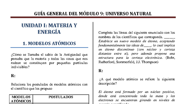 GUÍA GENERAL DEL MÓDULO 9: UNIVERSO NATURAL - MATERIA Y ENERGÍA - Studocu