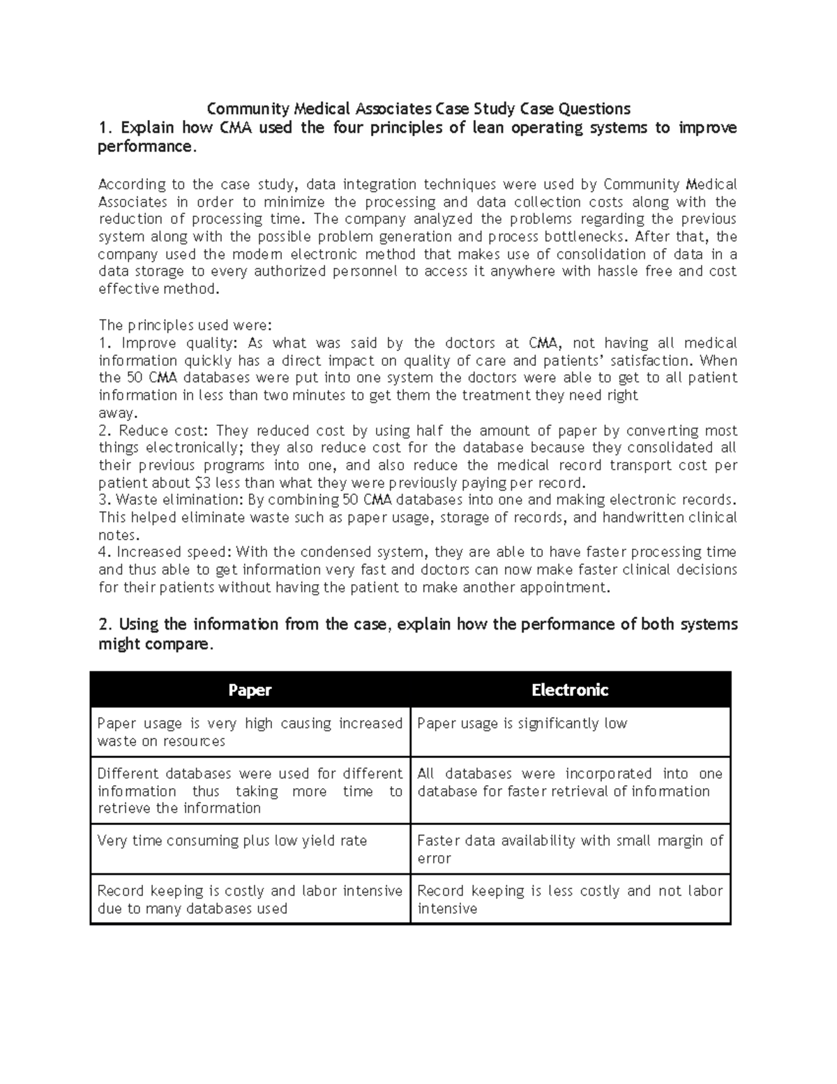 CMA Case Study: Lean Operating Systems Improvement Analysis - Studocu