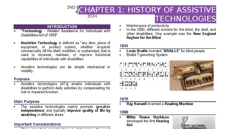 AT1 - History of Assistive Technologies: A Comprehensive Overview - Studocu