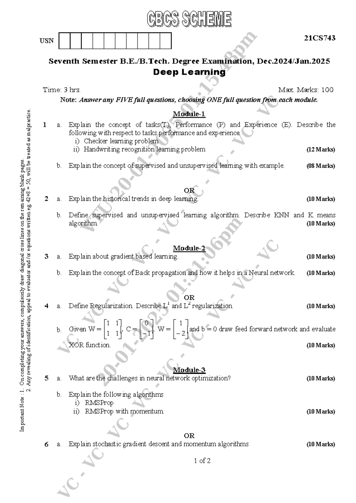 21CS743: Deep Learning Exam Notes - 7th Sem Degree Exam - Studocu
