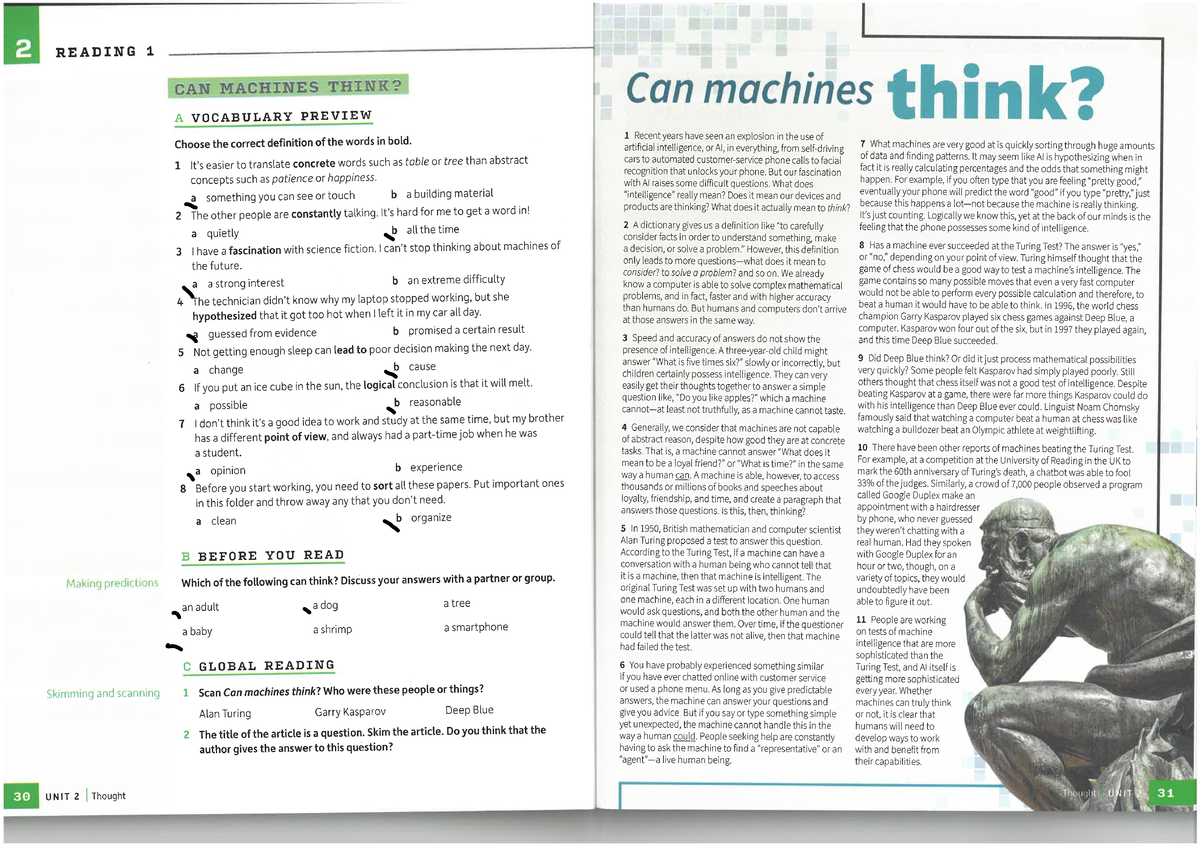 Unit 2: Can Machines Think? - Vocabulary & Concepts (Pages 30-31) - Studocu
