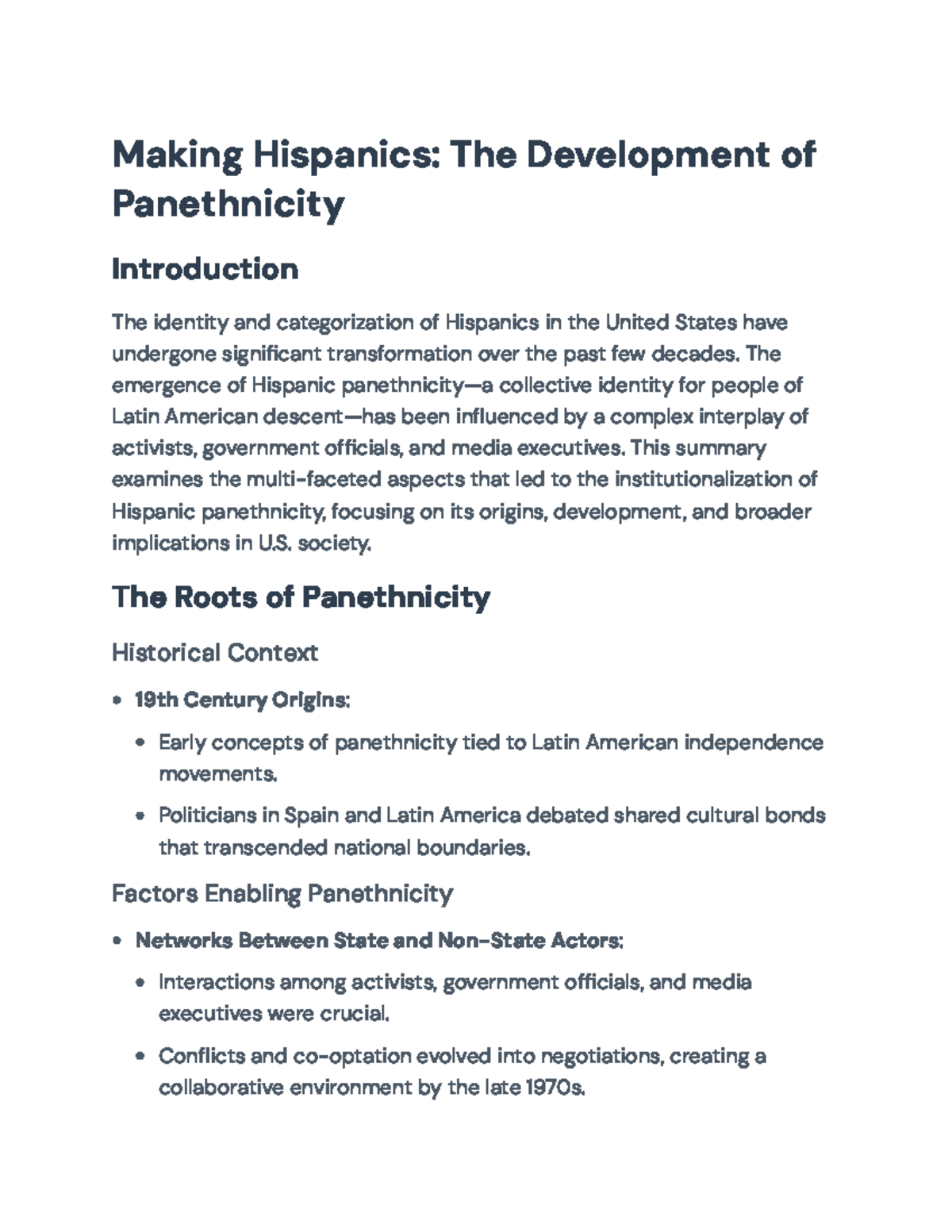 The Development of Hispanic Panethnicity: Historical Context ...
