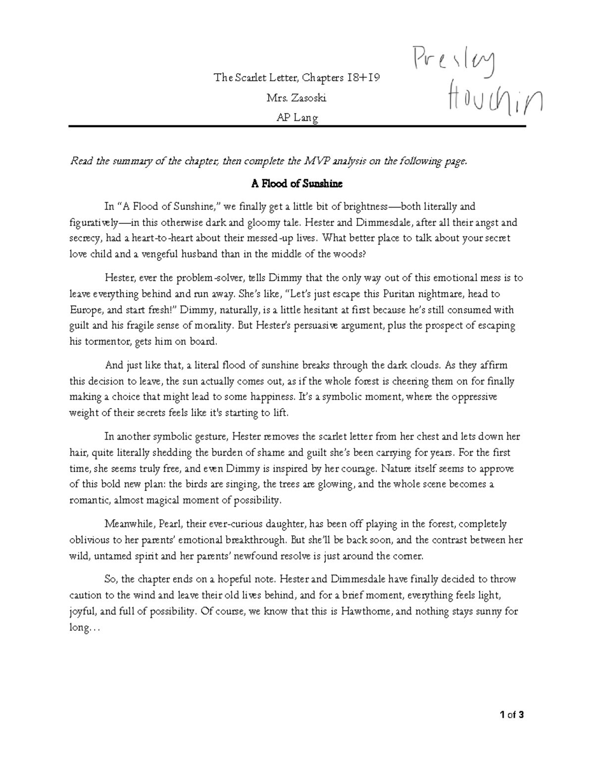 TSL 18+19 - The Scarlet Letter, Chapter 18 Analysis and Summary - Studocu