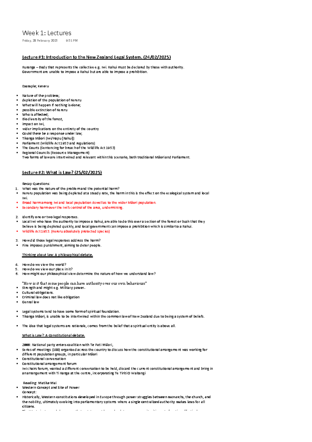 Week 1: Lecture Notes on NZ Legal System & Tikanga Māori Concepts - Studocu