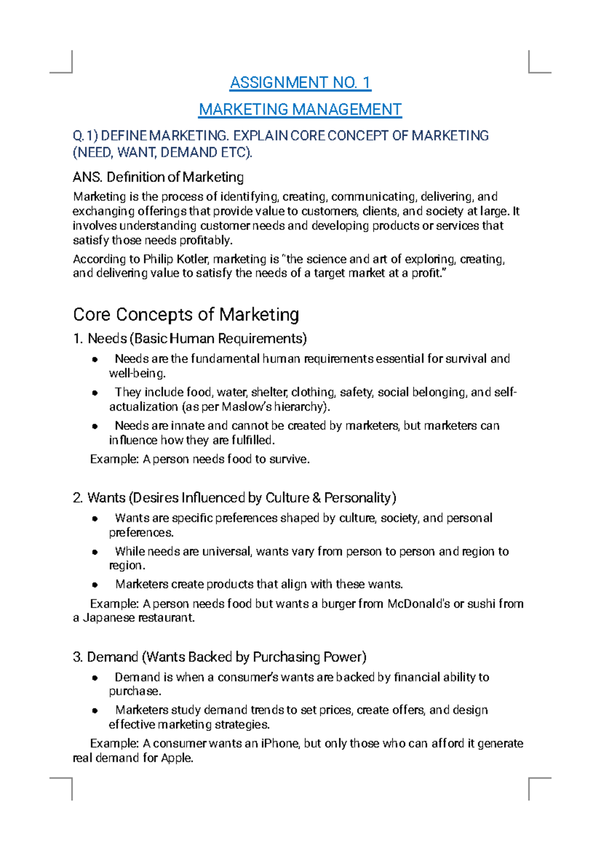 MM -1 - Summary H.H. Richardson - ASSIGNMENT NO. 1 MARKETING MANAGEMENT ...