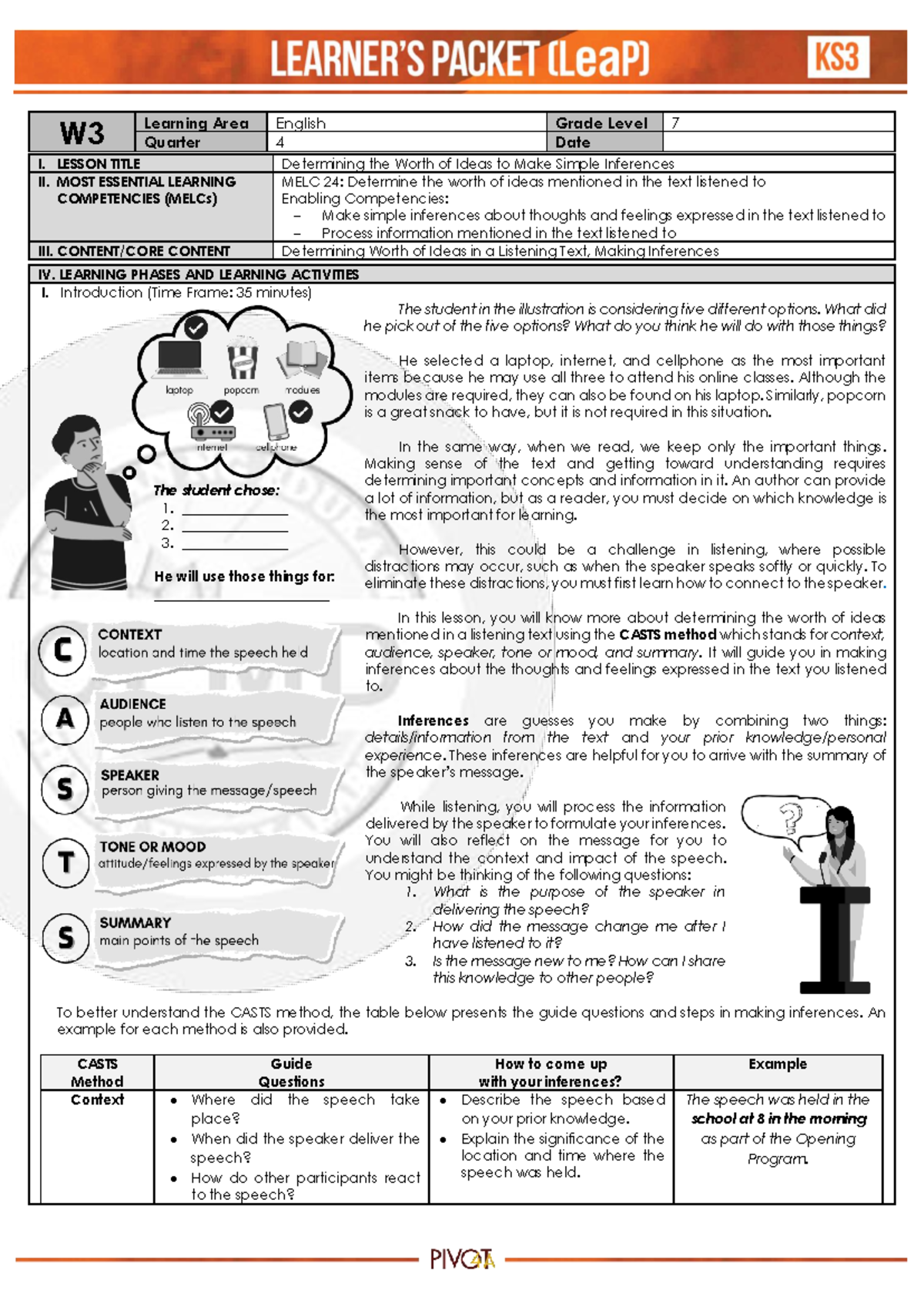 Q4 English 7 Week3 - W Learning Area English Grade Level 7 Quarter 4 ...