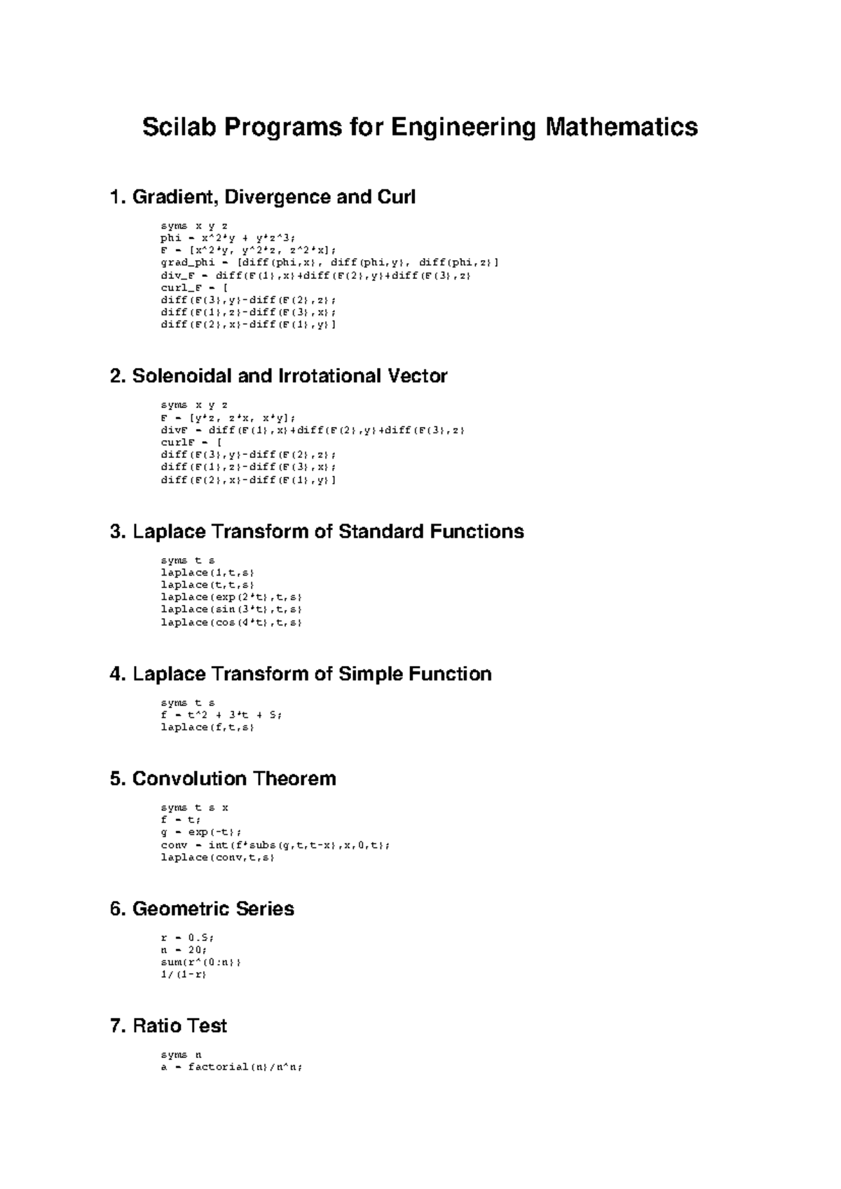Scilab Programs for Engineering Mathematics 1 - Notes - Studocu