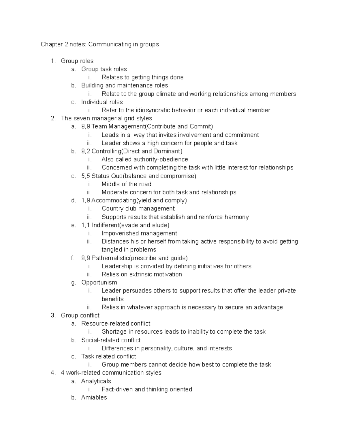 Chapter 2 Notes: Communicating in Groups - Roles & Conflict Management ...
