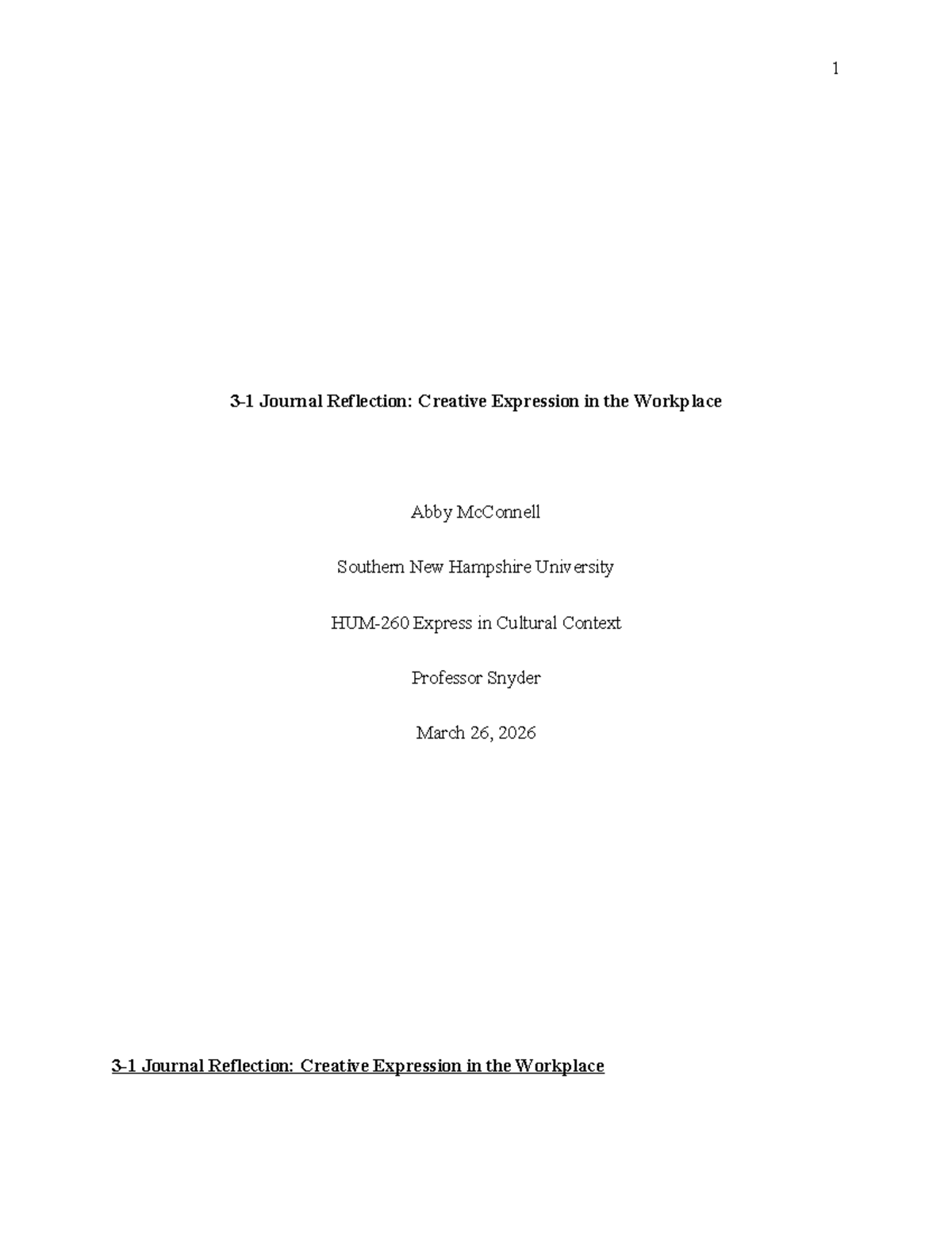 3-1 Journal Reflection: Creative Expression at Grey Sloan Hospital ...