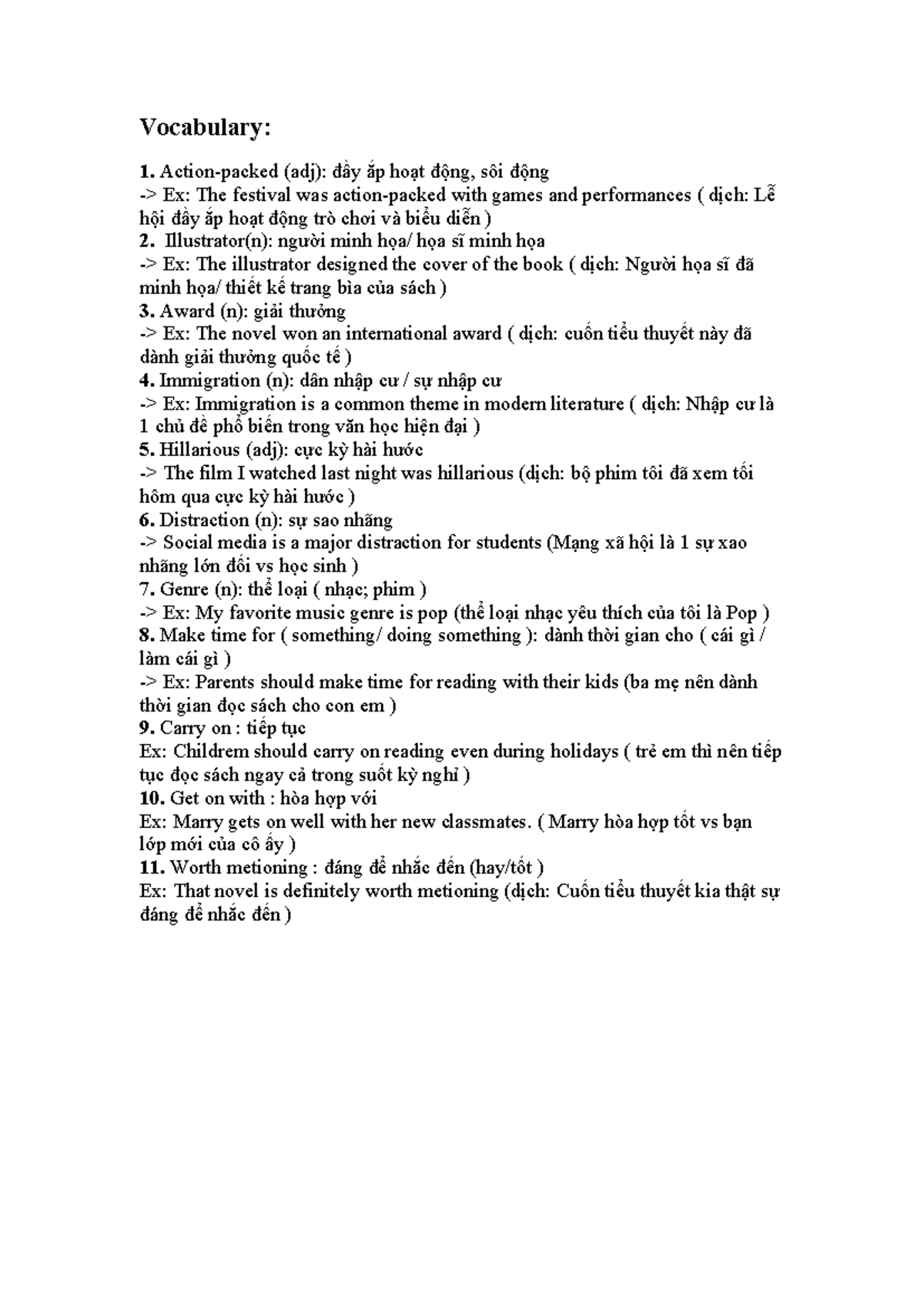 Vocabulary List: Key Terms and Definitions for Study - Studocu