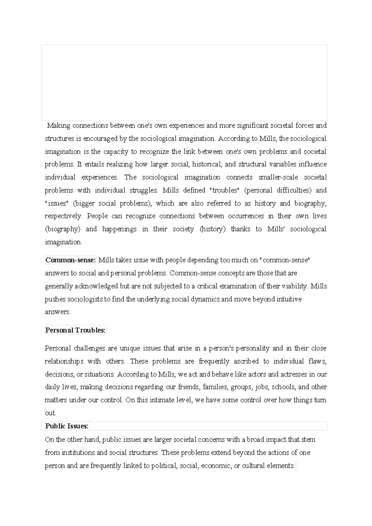 Socy101 - Essay on Sociological Imagination and Its Impact - Studocu
