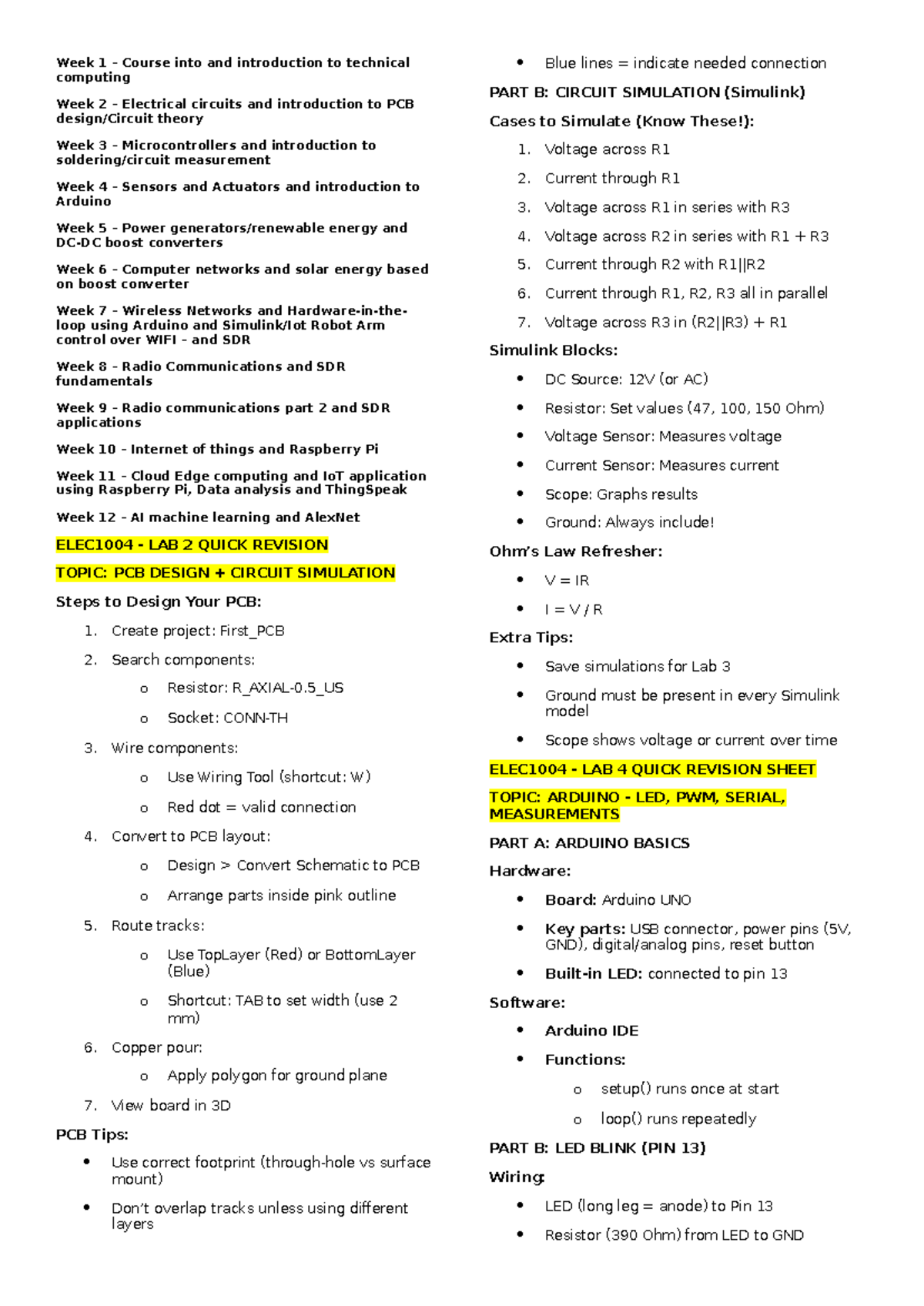 ELEC1004 Comprehensive Lab Notes: Technical Computing & IoT - Studocu