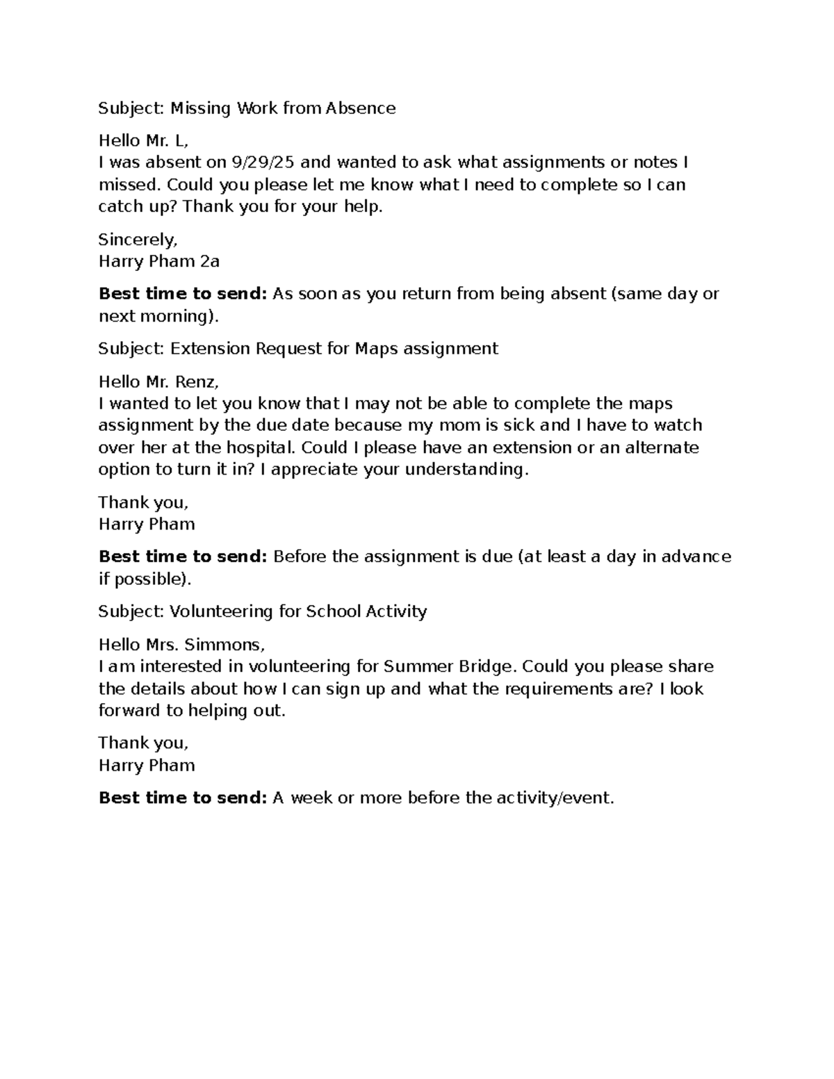 Email Practice: Requests for Absences, Extensions, and Volunteering ...
