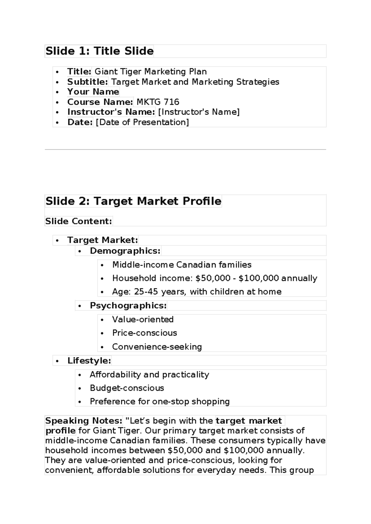 Giant Tiger Marketing Plan - MKTG 716 Assignment 2 Presentation - Studocu