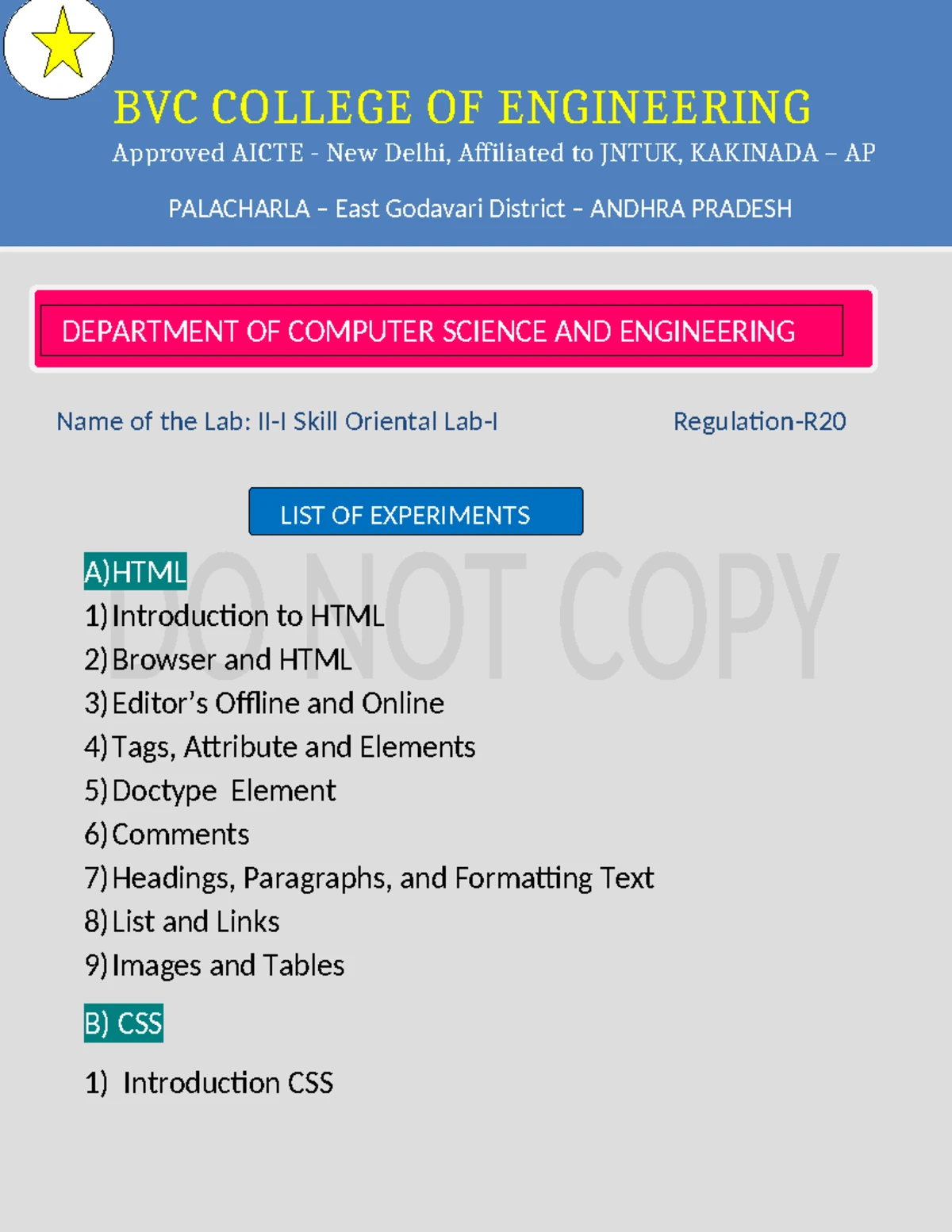 LAB MANUAL FOR MEAN STACK (CSE 2023) - BVC COLLEGE OF ENGINEERING - Studocu