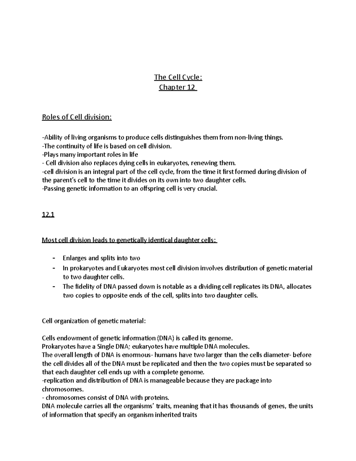 The Cell Cycle Overview: Key Concepts from Chapter 12 - Studocu