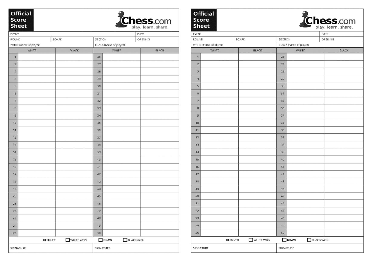 Official Chess.com Score Sheet - Tournament Notation Guide - Studocu