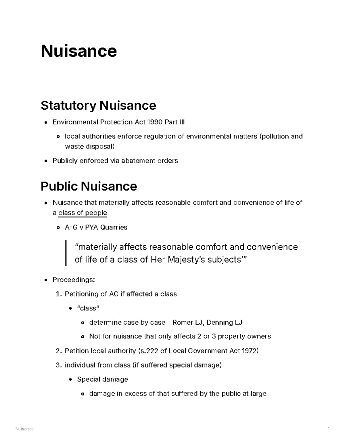 Nuisance Law Framework: Statutory & Private Nuisance Analysis - Studocu