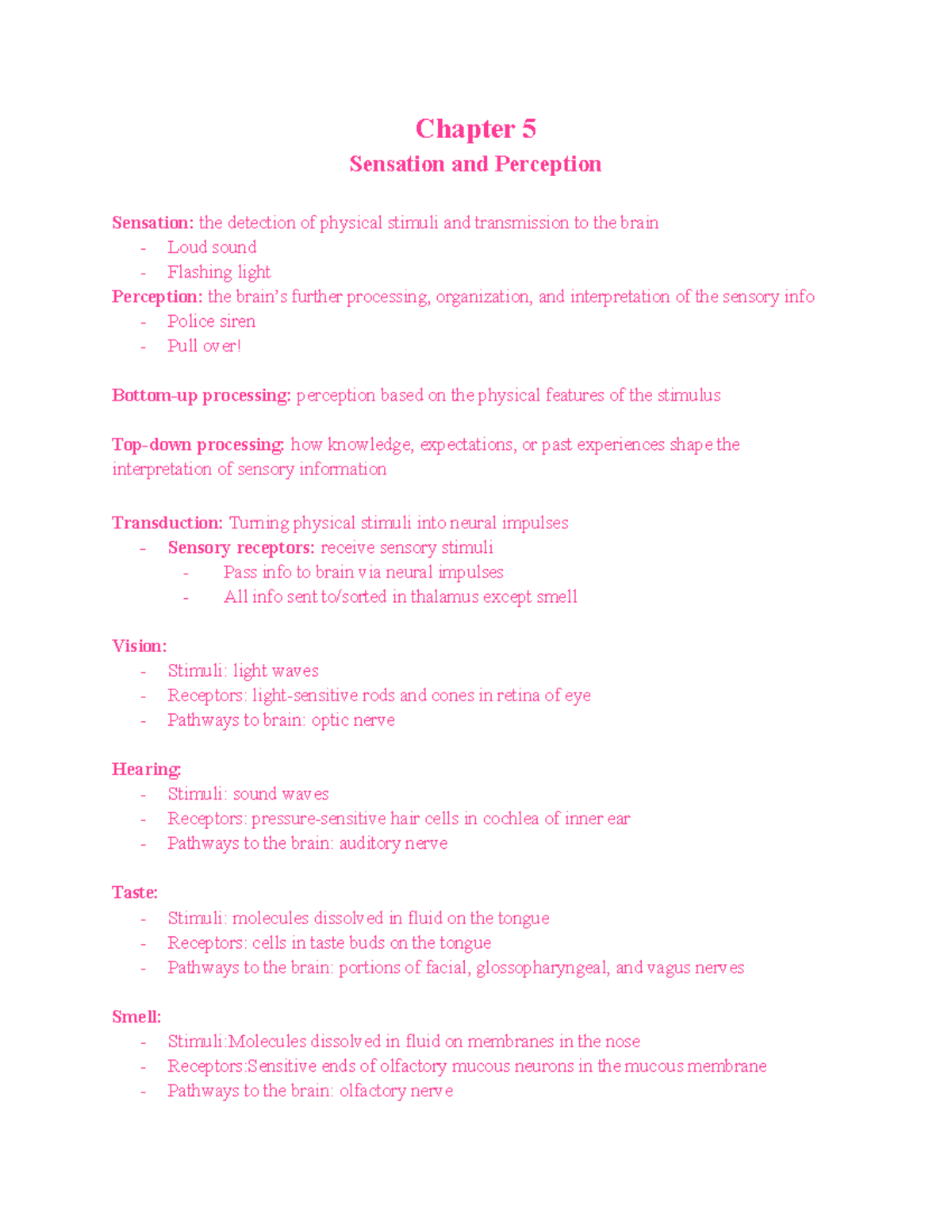 Chapter 5: Sensation and Perception - Psychology Notes (PSY 101) - Studocu