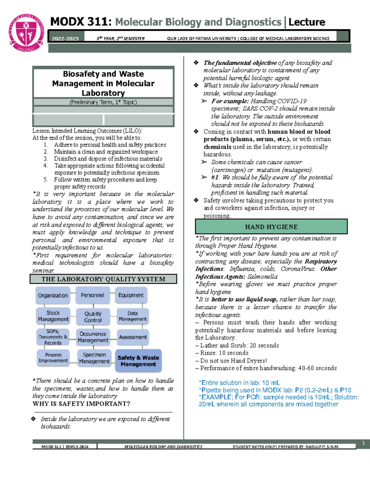 Biosafety & Waste Management in Molecular Lab (1st Topic Lesson) - Studocu