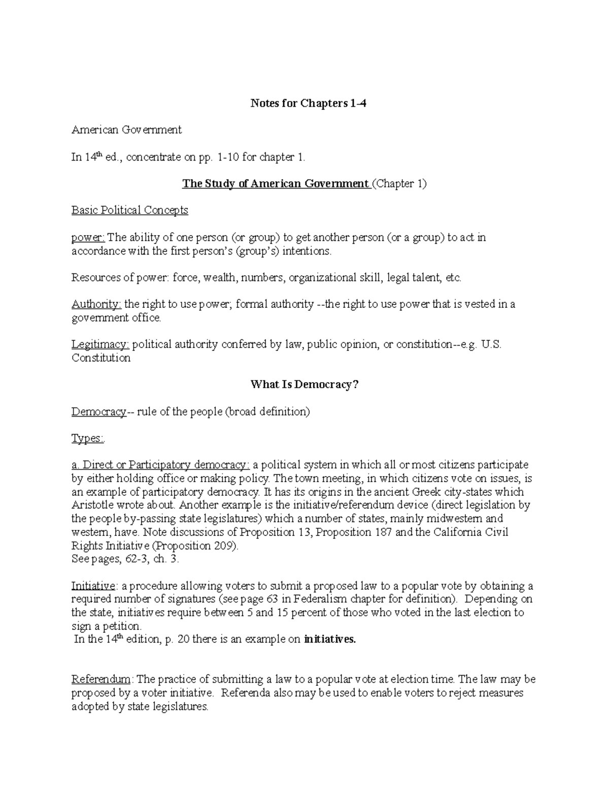 Wilson, Notes, Ch. 1-4 Overview, 14e: Key Political Concepts in AG ...