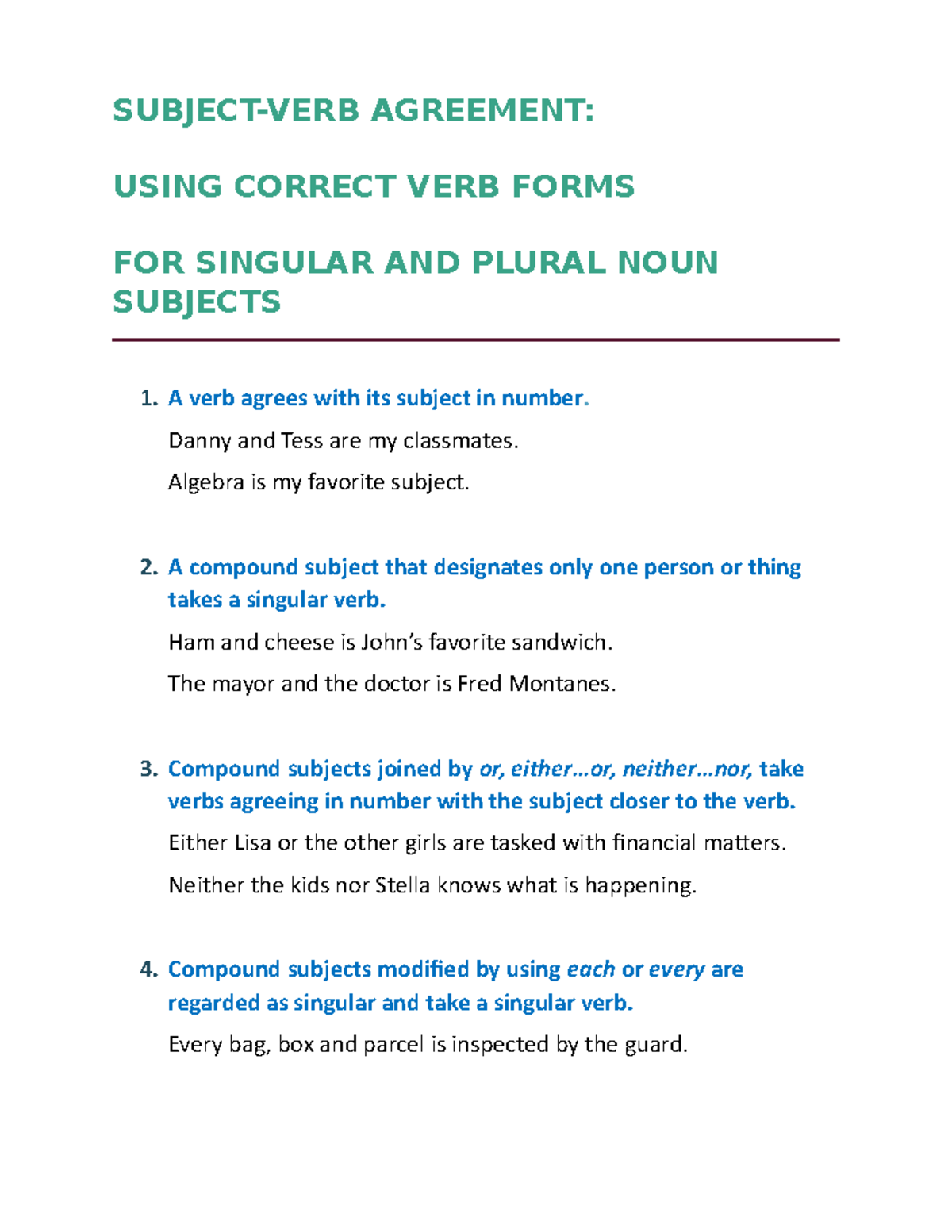 Subject-Verb Agreement Essentials: Key Rules and Examples - Studocu