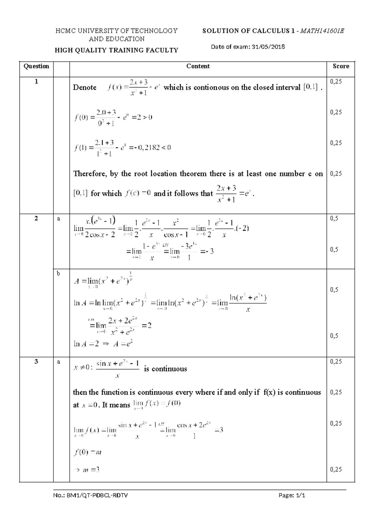 Solution of Calculus 1 Final Exam MATH141601E Summer 2017-2018 - Studocu
