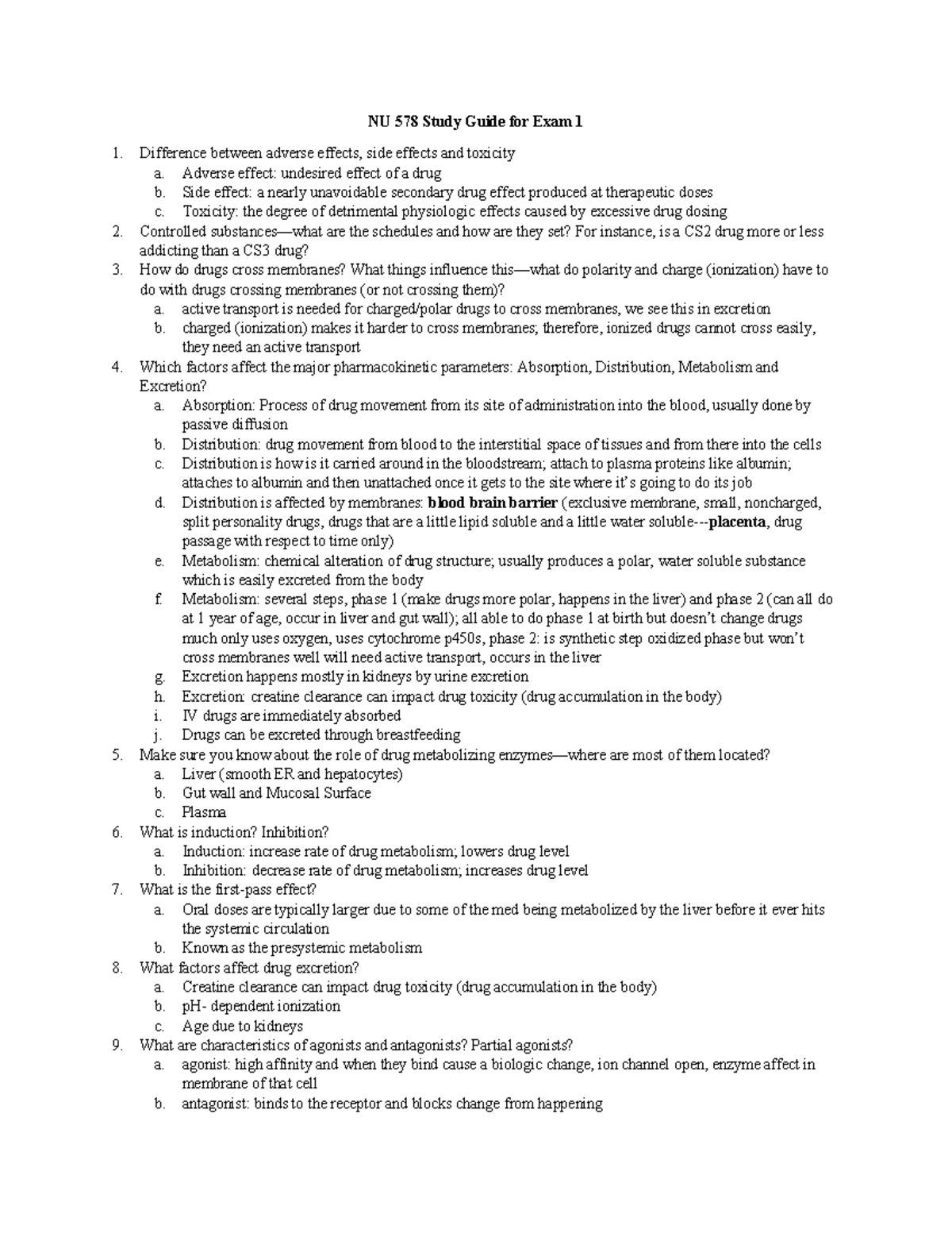 NU 578 Updated Study Guide for Exam 1: Key Drug Concepts - Studocu