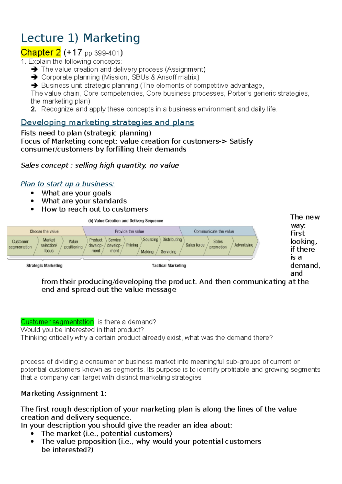 Marketing Lecture 1: Value Creation, Planning & Strategies in Business ...