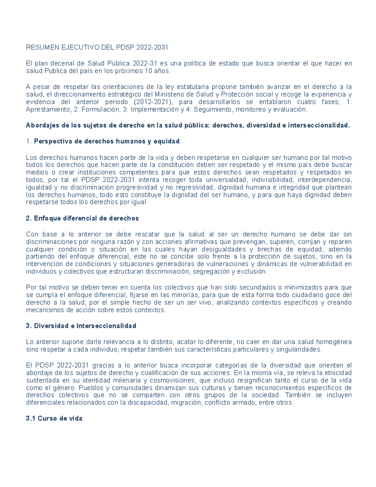 Resumen Ejecutivo del PDSP 2022-2031: Estrategias y Alcances en Salud ...