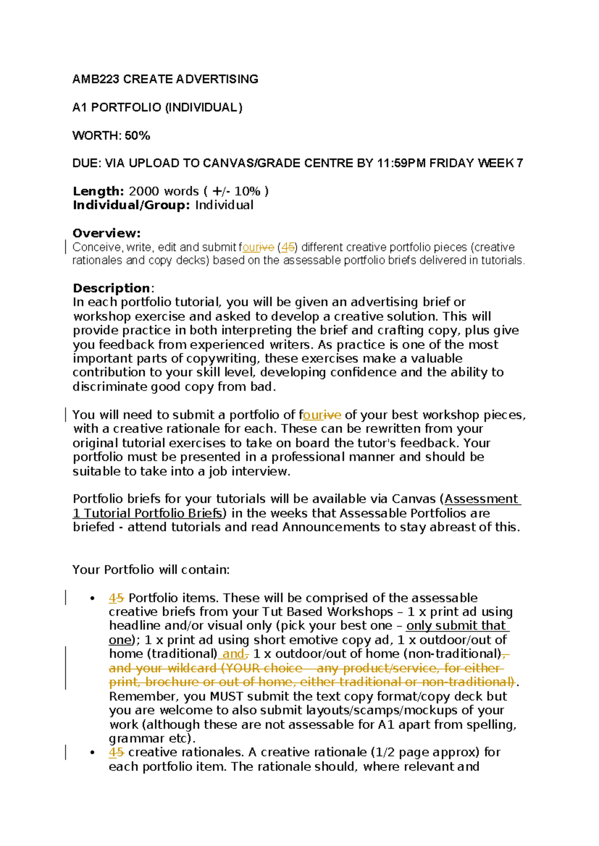 AMB223 A1 Creative Advertising Portfolio Submission Guide - Studocu