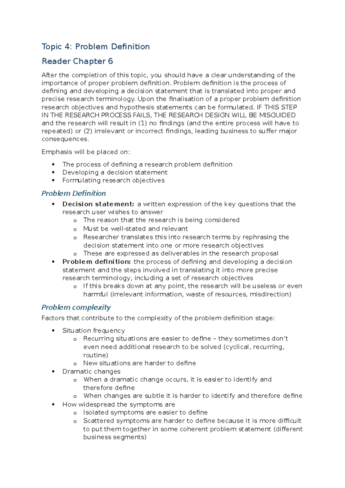 Topic 4: Understanding Problem Definition in Research Context - Studocu