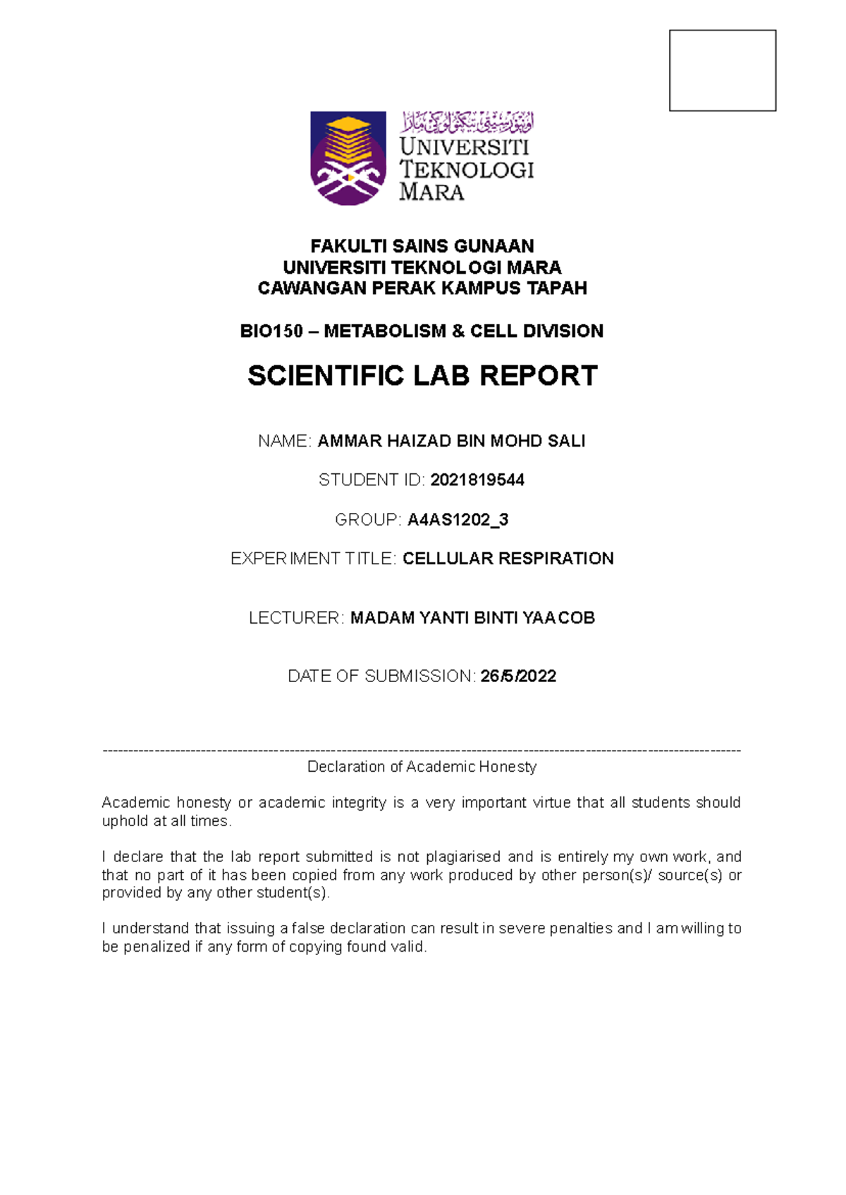BIO150 Final Lab Report on Cellular Respiration Analysis - Studocu