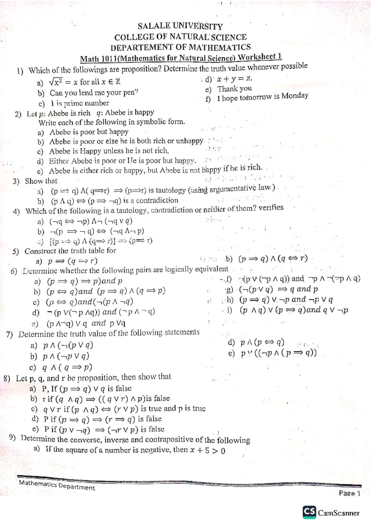 Maths Chapter 1 Worksheet - Essential Concepts and Exercises - Studocu