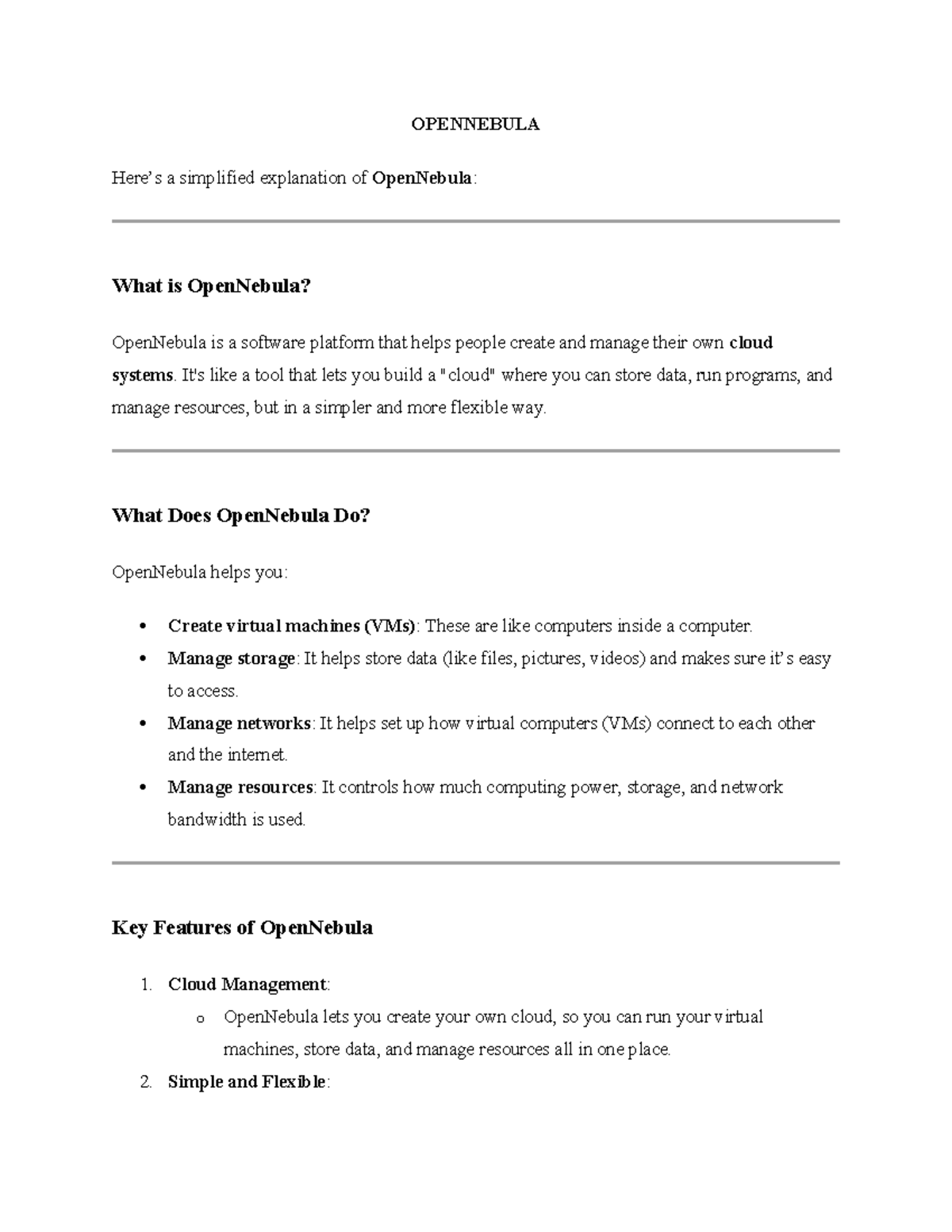 OpenNebula - Simplified Overview and Key Features Notes - Studocu