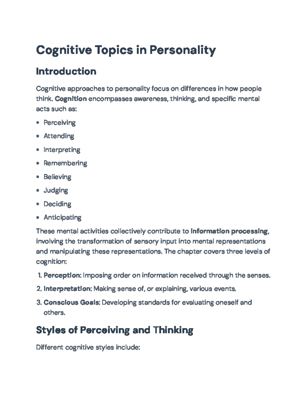 Cognitive Approaches to Personality: Insights on Perception and ...
