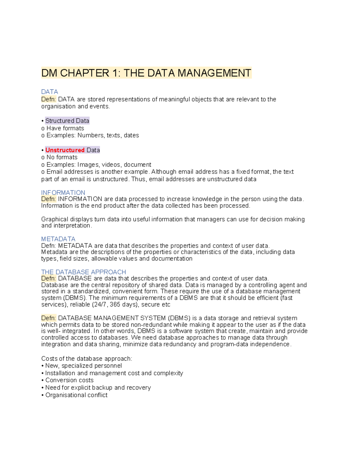 SMU DM W1 - Lecture Notes on Data Management Principles - Studocu