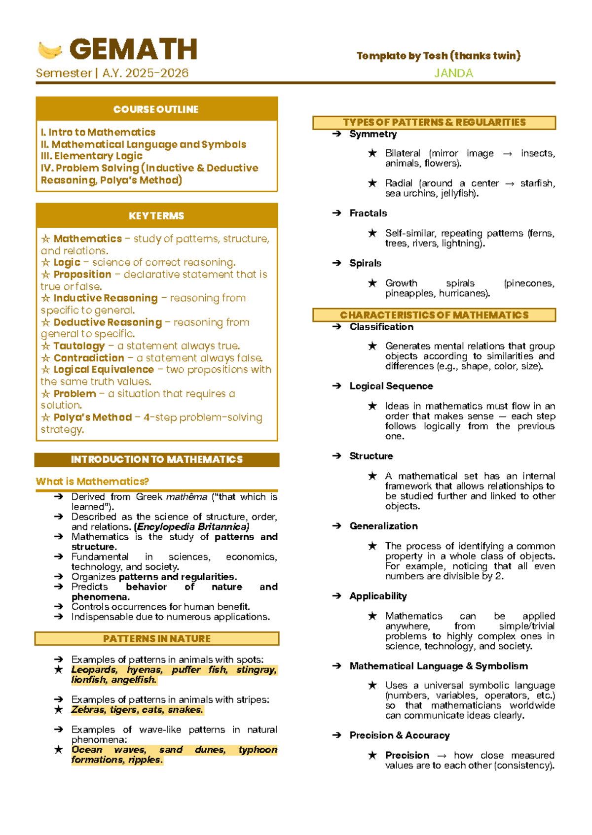 Mathematics Overview: Concepts, Patterns, and Reasoning (BSA 1A GEMATH ...