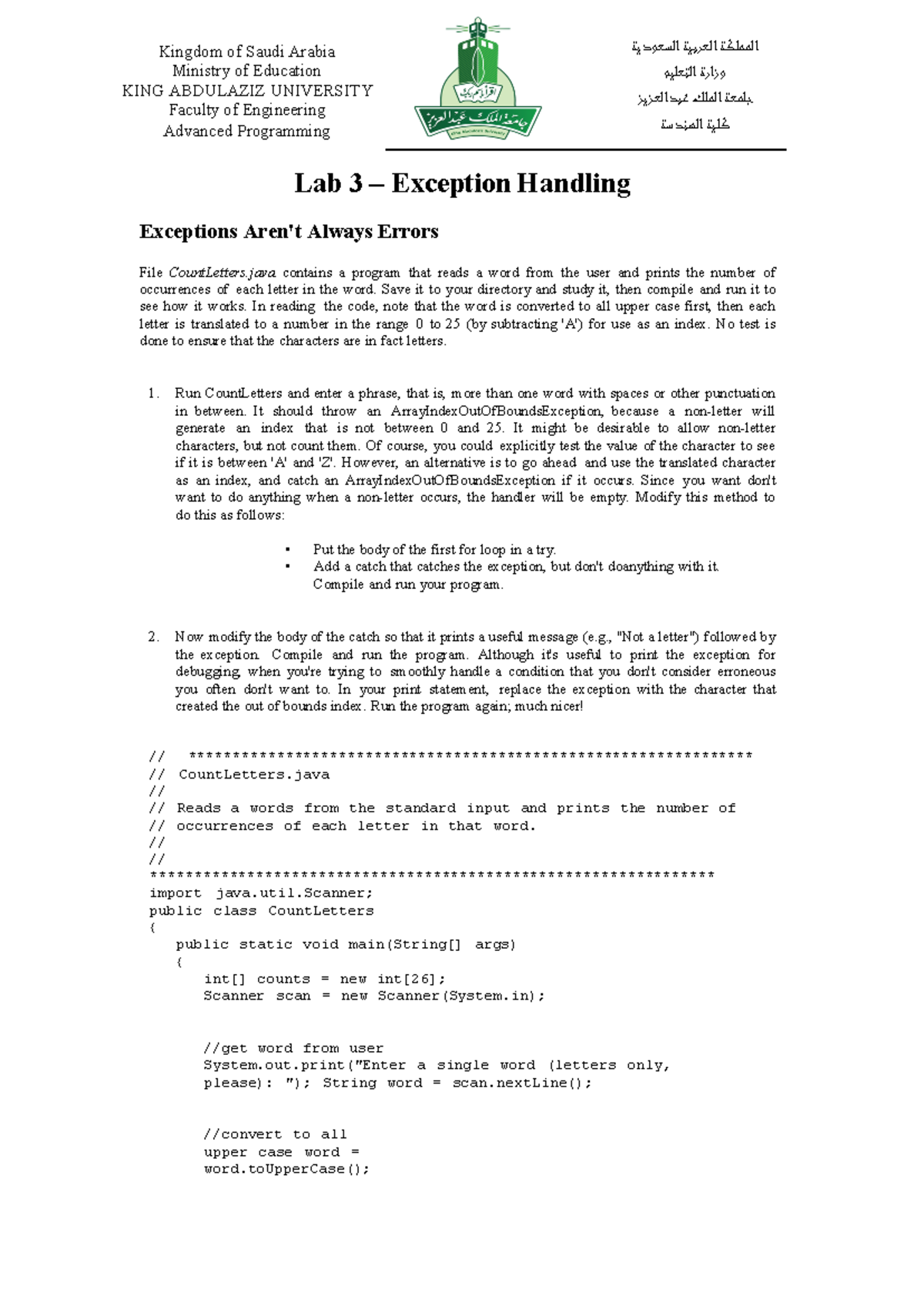 Lab3 -lab materials - Lab 3 – Exception Handling Exceptions Aren't ...