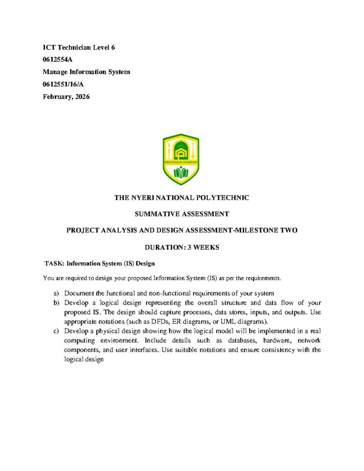ICT Technician Level 6 0612554A Summative Assessment: IS Design Project ...